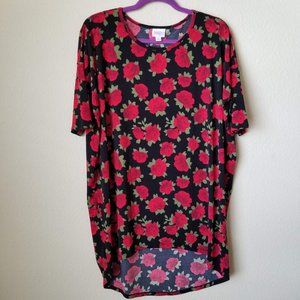 LuLaRoe Top Irma Tunic, Small, Black w/Red Roses